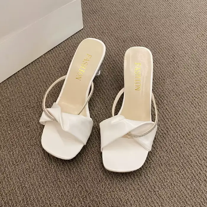 Nouvelles sandales compensées transparentes à talons épais et strass pour femmes, collection été 202