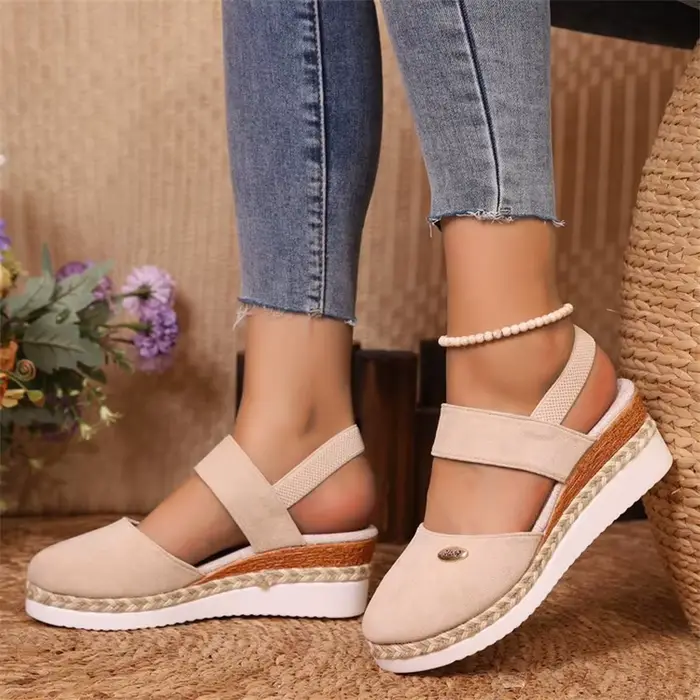 Sandales à talons compensés pour femmes, chaussures à bande élastique, été 2025 pour femmes, couvre-