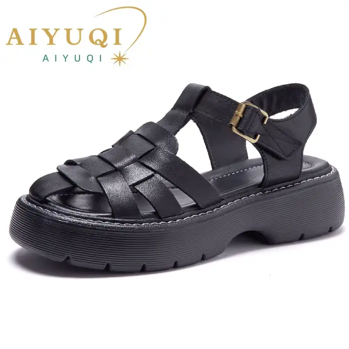 Sandales AIYUQI pour femmes, été 2026, nouvelles sandales romaines Baotou en cuir véritable, sandale