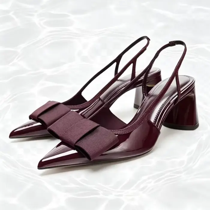 Escarpins Sexy en cuir verni bordeaux à bout pointu pour femmes