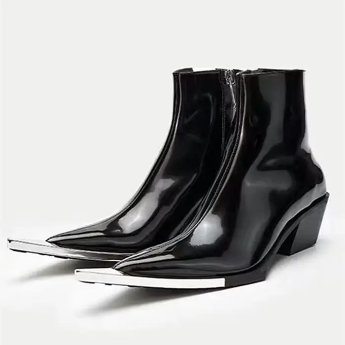 Bottines Chelsea en cuir verni de haute qualité pour femmes, bottes de styliste Sexy à bout pointu o