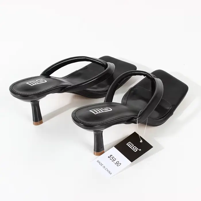 Sandales à talons hauts pour femmes, tongs, pantoufles, PU, noir, chaussures de rue simples, été, no