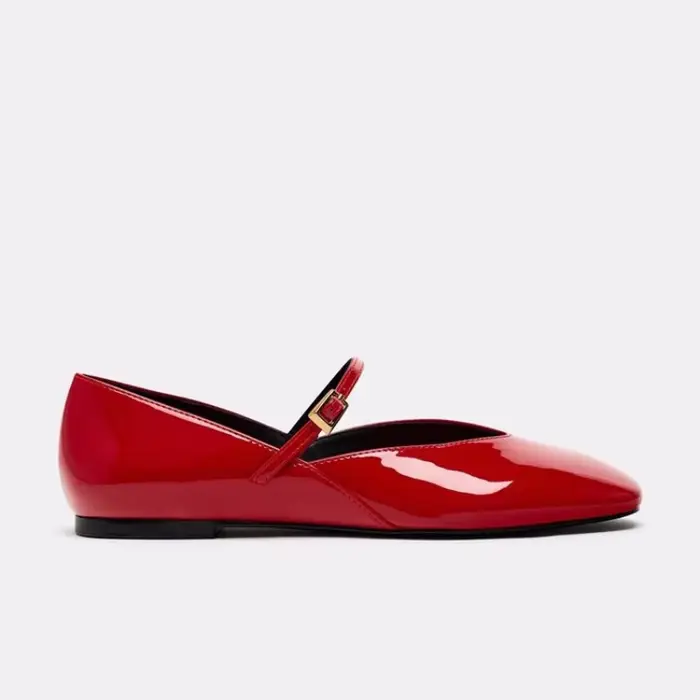 Chaussures de ballet rondes en cuir verni pour femmes