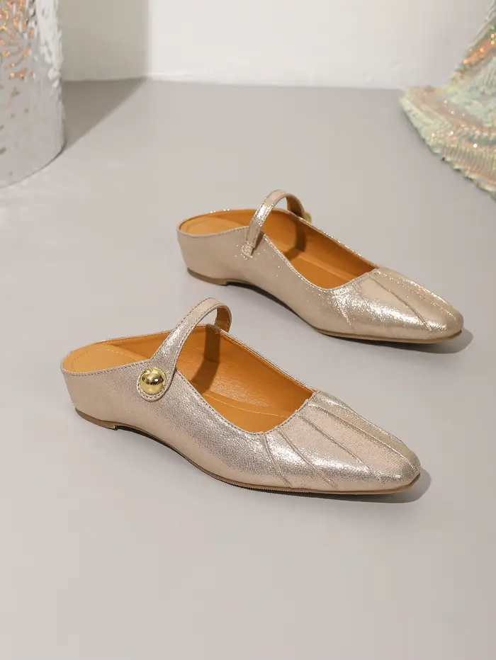Mules pour femmes à bout carré plissé brillant, design sans talon, talon compensé dissimulé de 3,5 c