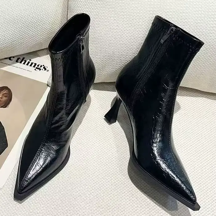 Bottes courtes élastiques rouges pour femmes, talons hauts, bout pointu, mode automne-hiver, style r