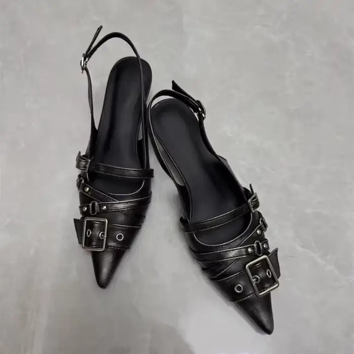 Mules à talons hauts à bout pointu pour femme, avec boucle de ceinture, style Baotou, 2025