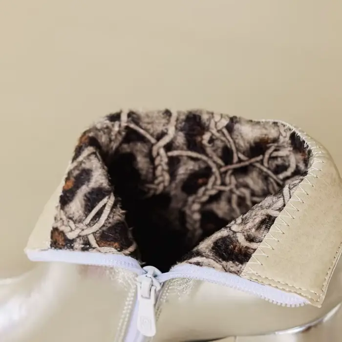 Nouveau argent or 8.5 cm bottes courtes à talons hauts femmes courtes en peluche Style britannique b