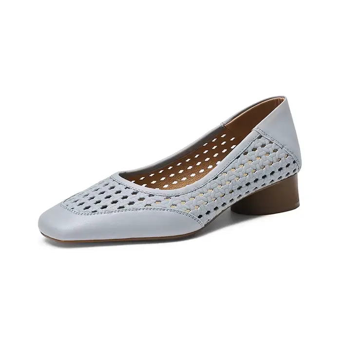 Sandales à talon épais pour femme, printemps-été, ajourées, à enfiler, bout carré, style mocassins r