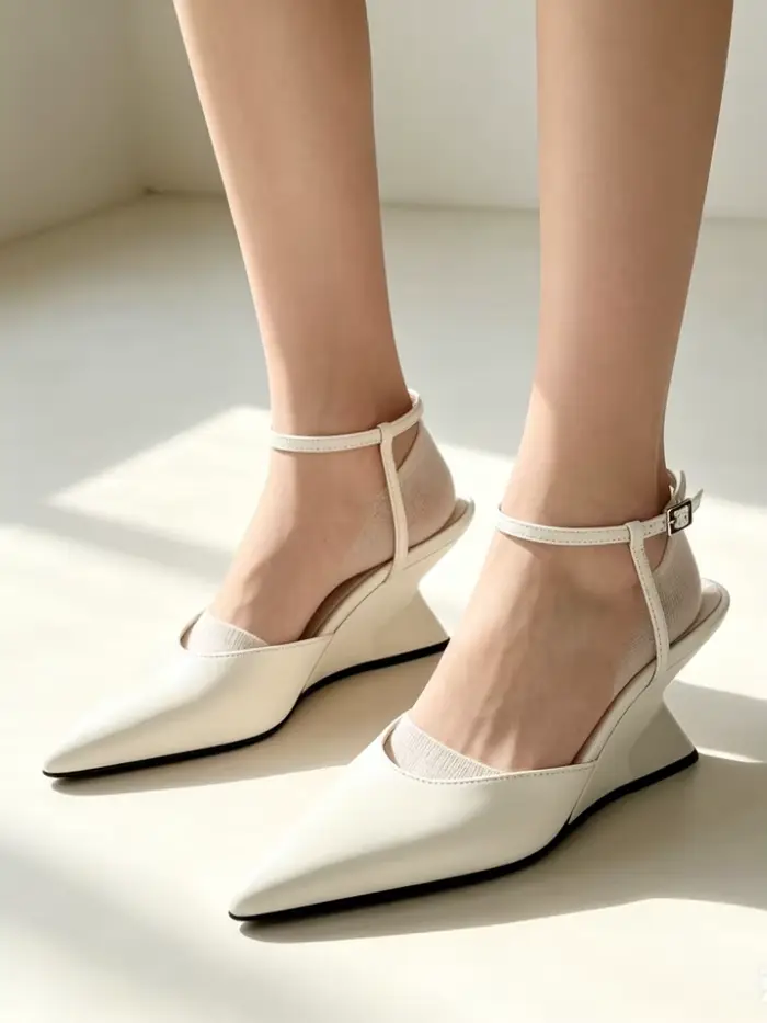 Marque de luxe femmes bout pointu sandales à talons compensés été nouveau peu profond un mot boucle chaussures de créateur mode Slingback Mules chaussures