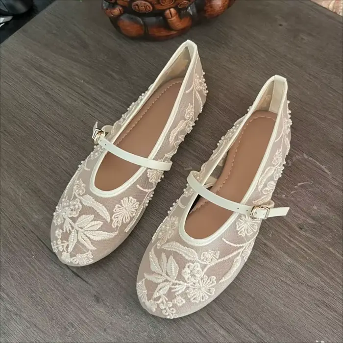 Ballerines pour femmes, chaussures de ballet, nouvelle collection été 2025, blanches, Mary Jane, con