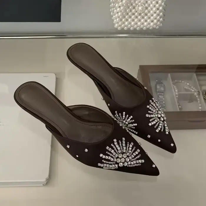 Pantoufles à talons en cristal pour femmes