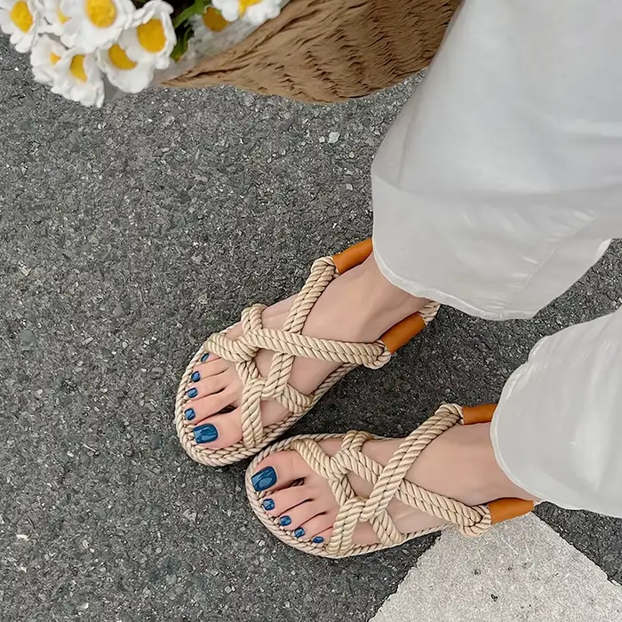 Sandales femme corde tressée avec Style décontracté traditionnel et créativité Simple
