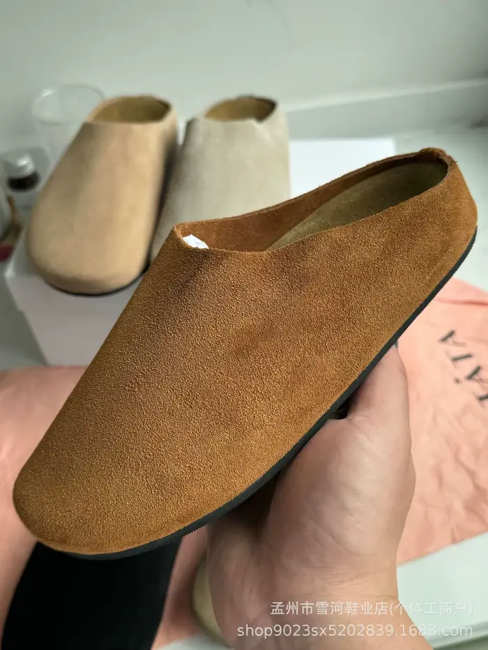 Sabots en cuir véritable pour hommes et femmes, Mules à bout fermé, pantoufles plates à enfiler, uni
