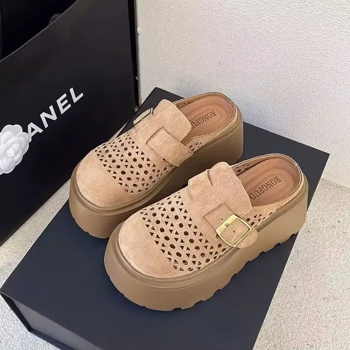 Mules compensées tendance pour femme 2026 – Chaussures d'été décontractées respirantes à enfiler pou