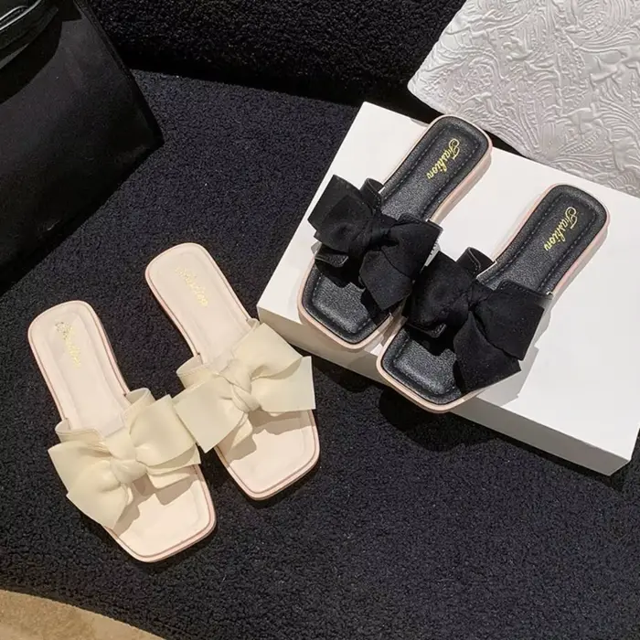 Pantoufles élégantes à semelle souple avec nœud papillon