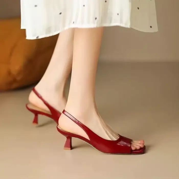 Sandales à talons hauts en cuir à bout carré et ouvert, fines et élégantes, style français, pour femme, été, pour les occasions mondaines