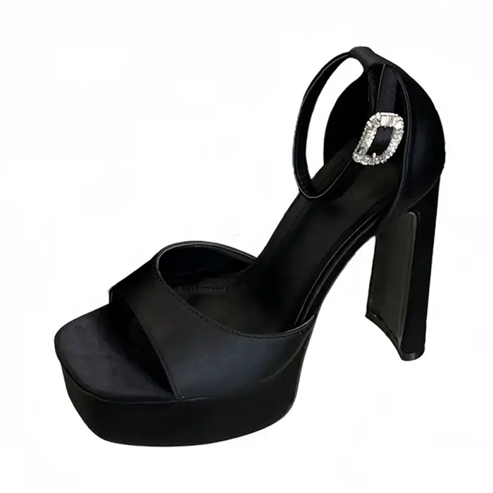 Liyke Style de piste noir talons hauts plate-forme sandales pour femmes confortable soie bout carré 