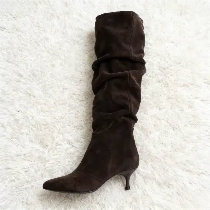 Haute qualité Faux daim bottes femmes mode bout pointu chaton talon conception bottes automne Vintag