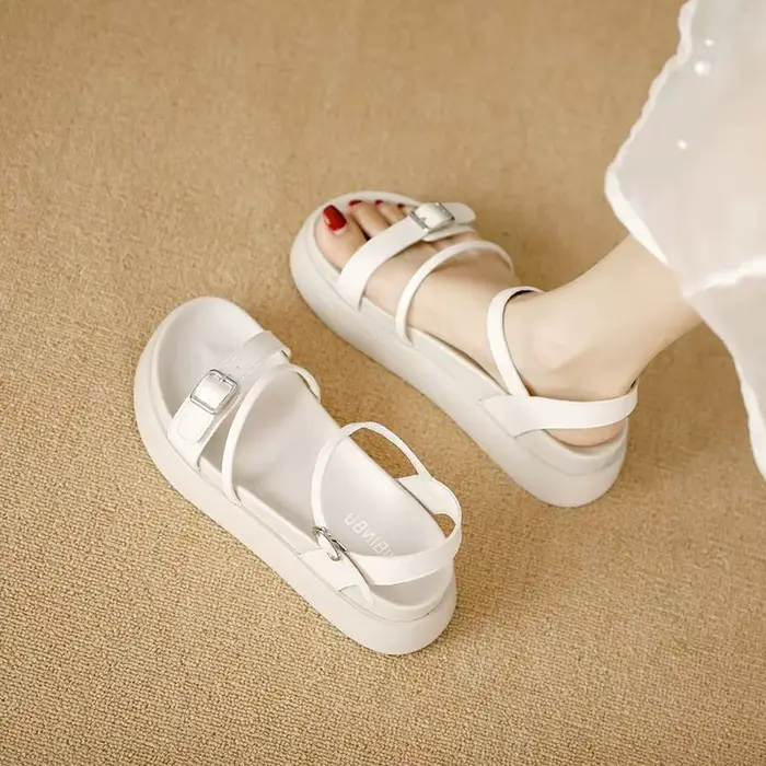 Sandales d'été en cuir d'agneau à talon épais pour femme, style français haut de gamme, nouvelle mod