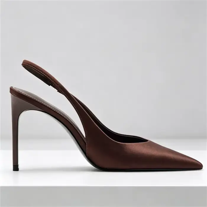 Escarpins à dos nu en Satin marron pour femmes