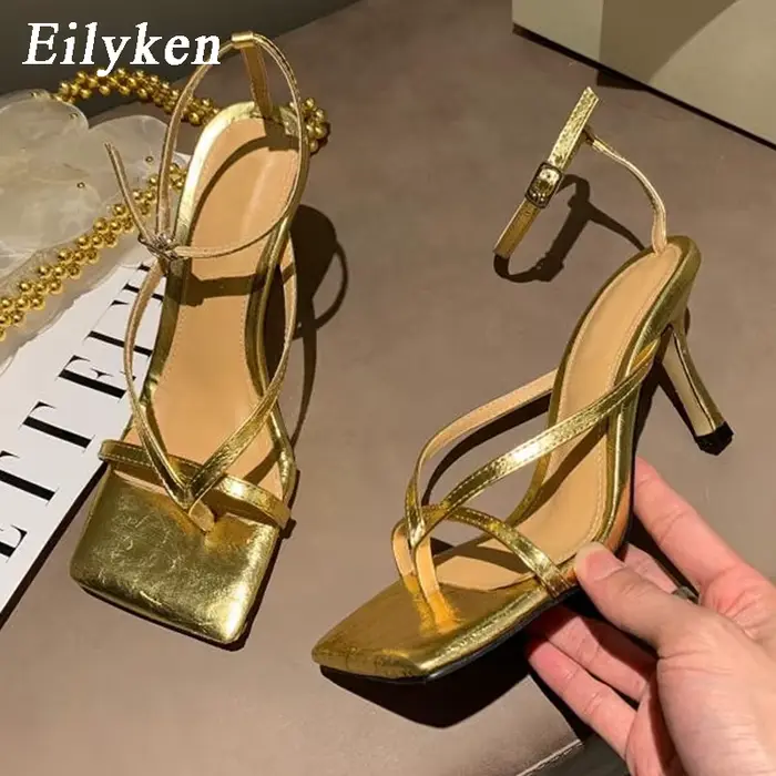 Eilyken tête carrée bride à la cheville sandales femmes mode talon haut gladiateur bande étroite rob