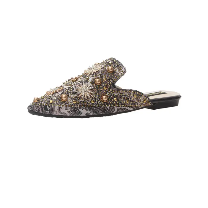 Mules de luxe pour femmes, pantoufles chinoises d'été, nouvelles chaussures à talons bas, plates, dé