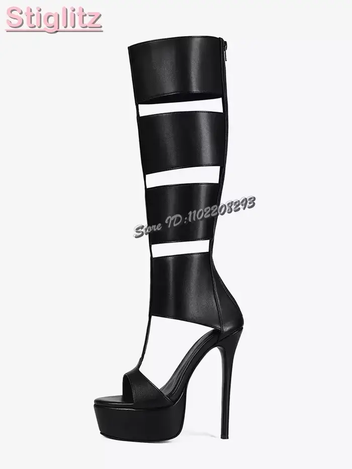 Sandales creuses roses Sexy, bout rond, bout ouvert, plateforme croisée, talons hauts, nouvelle robe