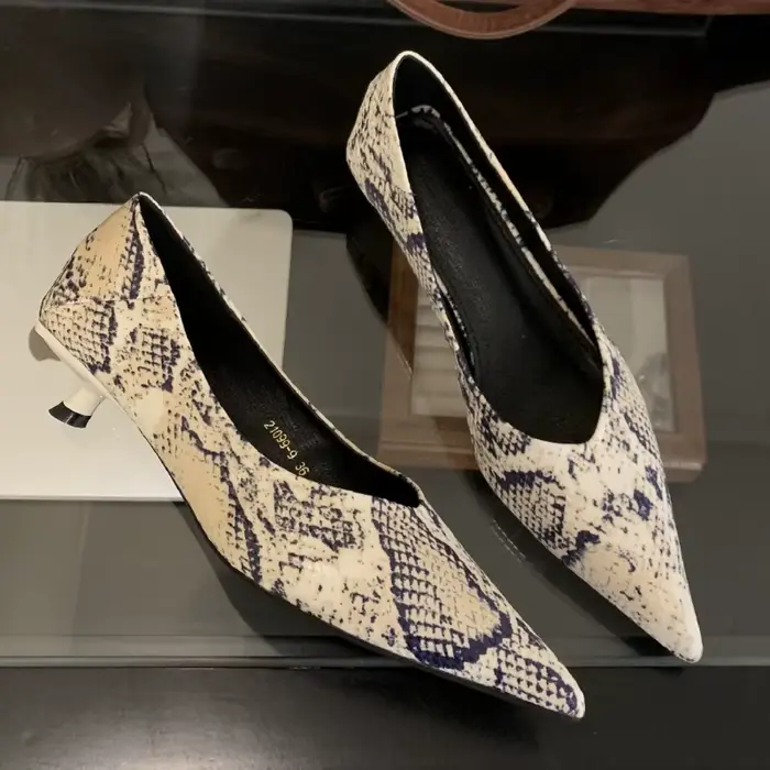 Imprimé léopard Sexy talon bas concepteur femmes chaussures bout pointu pompes femme peu profond confort élégant
