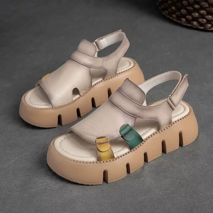 DRKANOL 2026 mode grosse plate-forme sandales femmes été chaussures à talons compensés dames en cuir