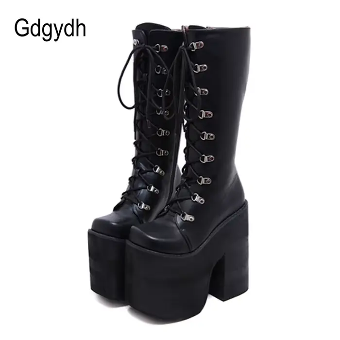 Gdgydh grande taille 43 plate-forme épaisse talons hauts extrêmes Cool motos bottes Style Punk lacet