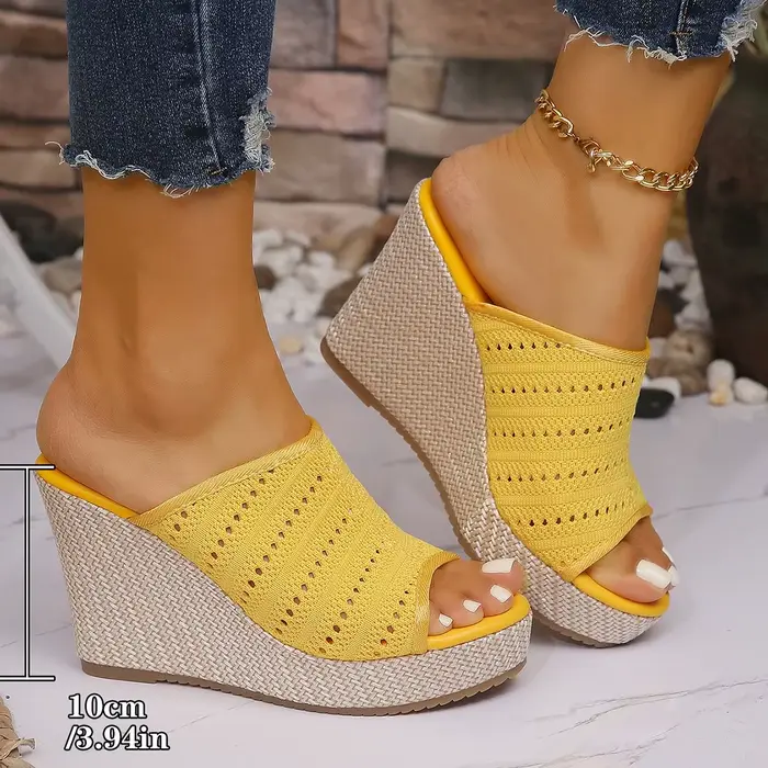 2026 Sandales compensées à plateforme pour femme, mules confortables à bout ouvert, à enfiler, tressées, chaussures de plage d'été