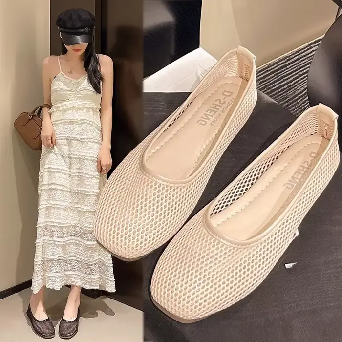 Maille Mary Jane chaussures pour femmes 2025 printemps nouvelle Niche bout rond bouche peu profonde plat Ballet