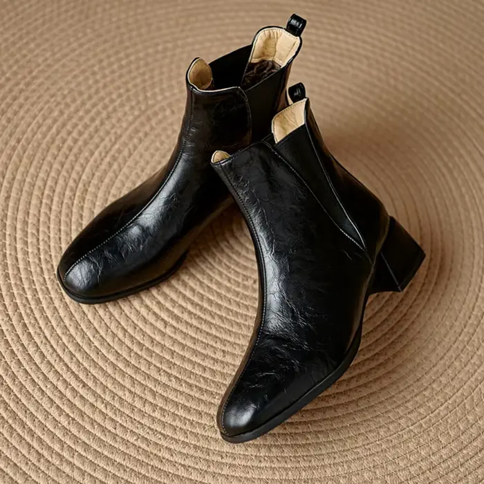 Bottines Chelsea marron à talons épais en cuir souple pour femme, chaussures gothiques, grande taill