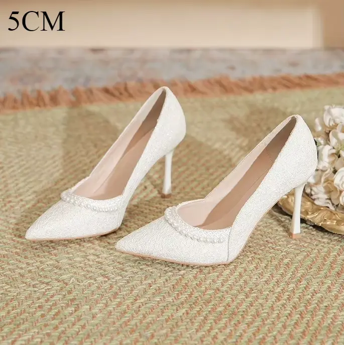 Talons hauts femmes nouvelle perle dentelle talons hauts femmes talons fins pointues demoiselles d'h