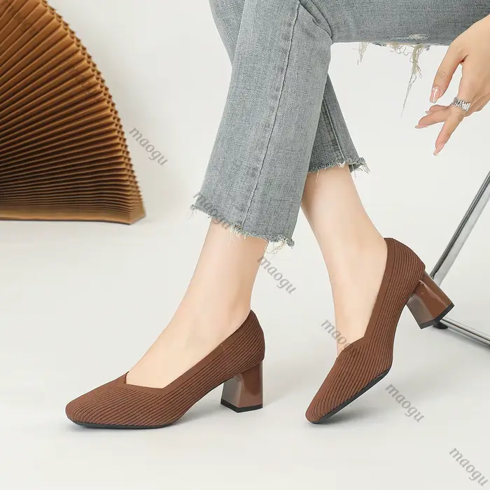 Chaussures femme talons hauts confortable carré tricoté respirant