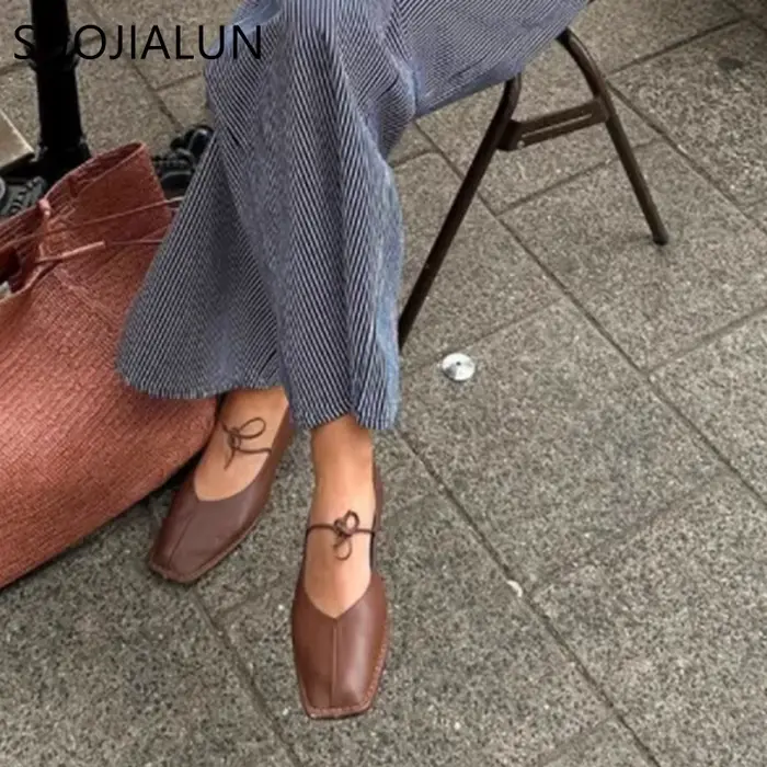 SUOJIALUN 2025 marque femmes Vintage chaussures plates grande taille dames élégant à lacets talons b