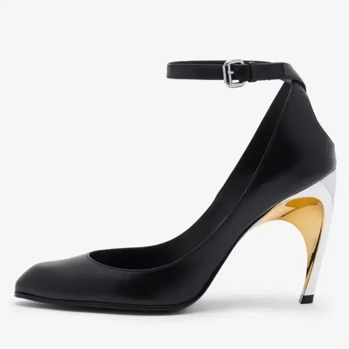 Chaussures à talons hauts irréguliers pour femmes, chaussure unique personnalisée, noir et blanc, mo