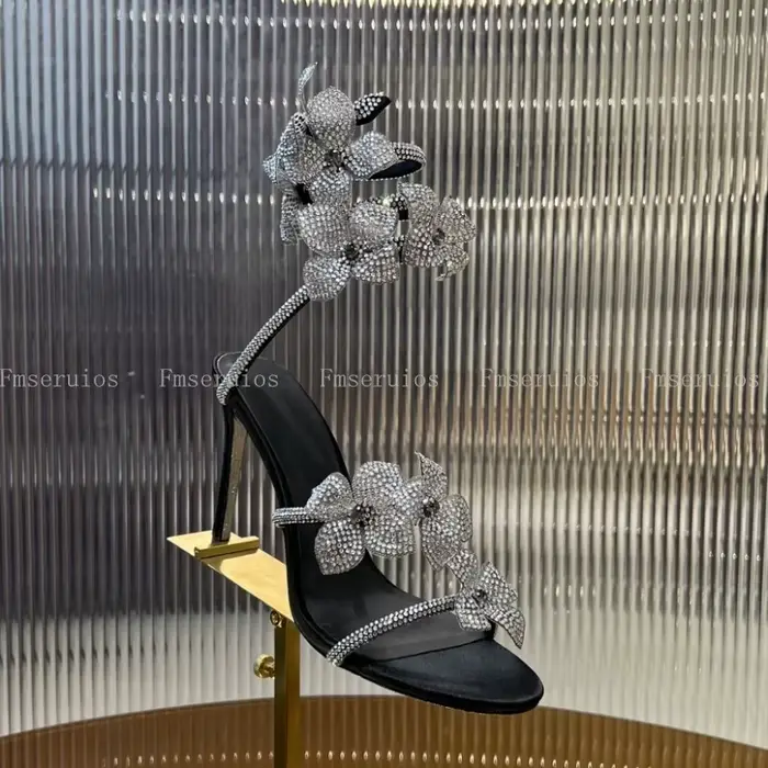 Sandales à talons hauts pour femmes, Sexy, strass en cristal, luxe, ficelle de serpent autour de la 