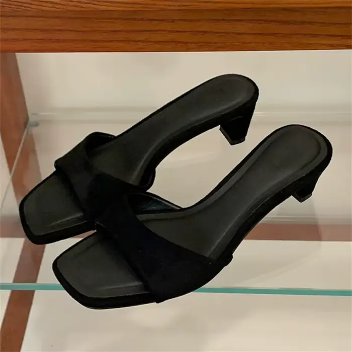 Aneikeh – Mules élégantes en daim bleu à talon carré pour femme