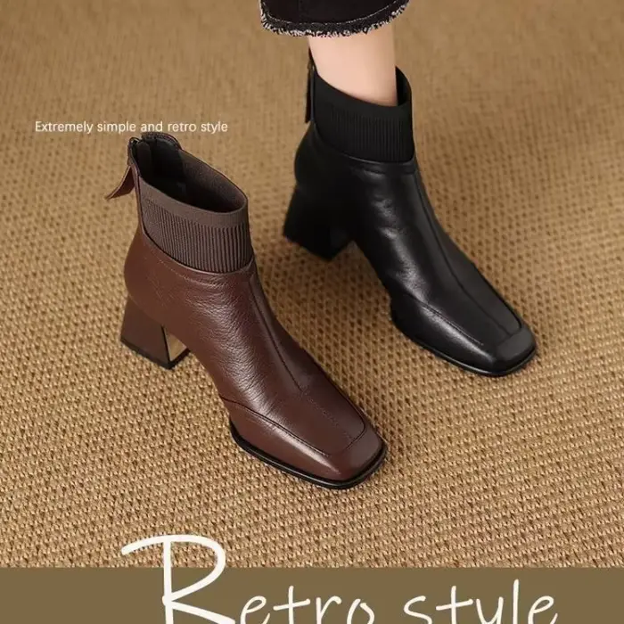 Nouvelles chaussures pour femmes à talons hauts et polyvalentes à bout carré et bottes à la mode pour l'automne et l'hiver de 2025