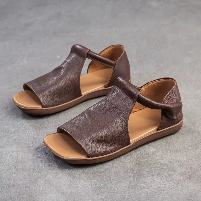 Sandales en cuir de vache faites à la main en cuir véritable bout rond tissé à la main sandales roma