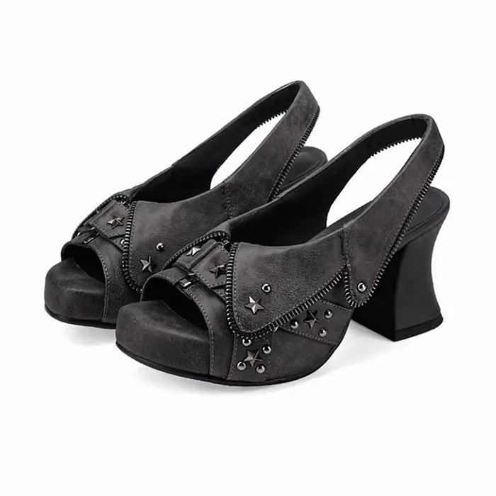 Nouvelles sandales plateforme Y2K pour femme avec rivets étoiles, style années 2000, bout ouvert, br