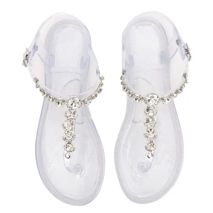 Sandales d'été à brides, style bohème, ornées de strass, chaussures romaines en PVC respirant, ajour