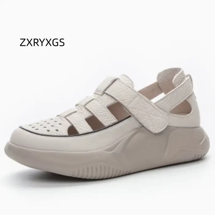 ZXRYXGS Nouveauté Été 2026 Sandales Compensées pour Femme en Cuir de Vachette Respirant