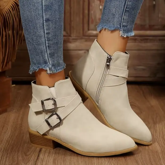 Nouvelles bottes pour femmes à talon carré pointu et fermeture éclair latérale, bottes courtes pour 