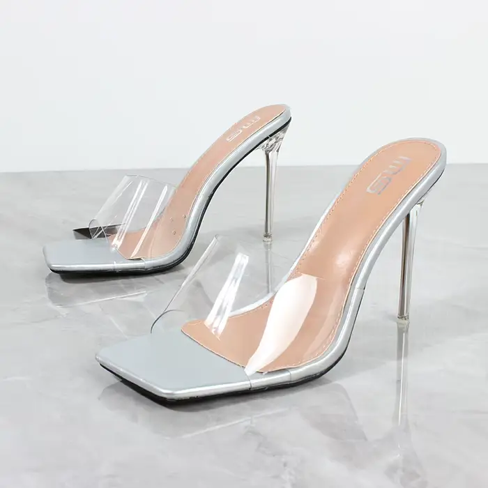 Sandales à bout ouvert en PVC pour femmes, pantoufles à talons super hauts, mode extérieure, chaussu