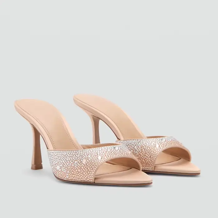 Sandales élégantes à talons aiguilles et bout pointu pour femme, sexy, décorées de diamants, à bride
