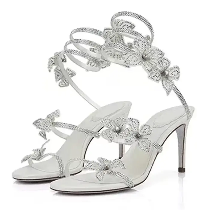 Eilyken Sexy cristal fleur mince talons hauts femmes sandales Style de rue bande étroite bride à la 