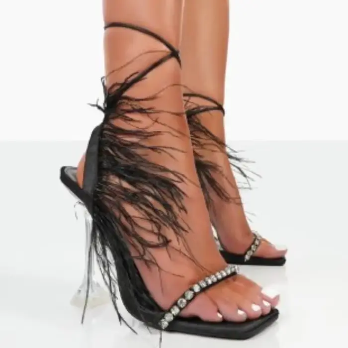 Escarpins d'été pour femmes, chaussures à talons hauts, sandales à bout carré avec talon en cristal,