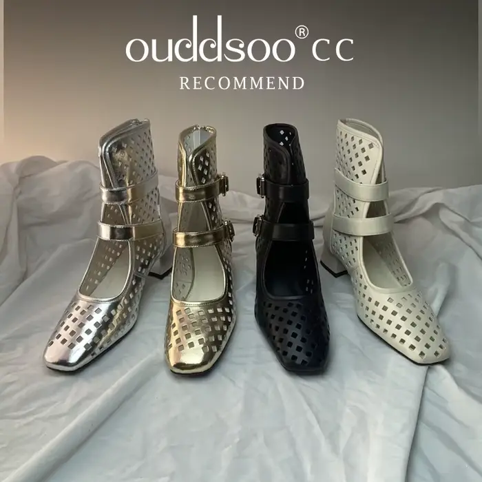 Ods Sexy marque de luxe or gladiateur sandales plate-forme Beige été maille grille bottines